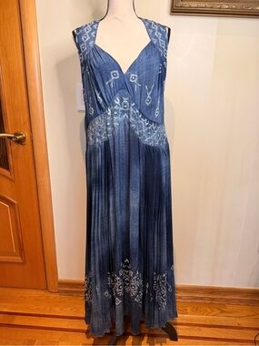 Ermanno Scervino Indigo Blue Embroidered Maxi Dress Sz 48 U.S. Sz XL